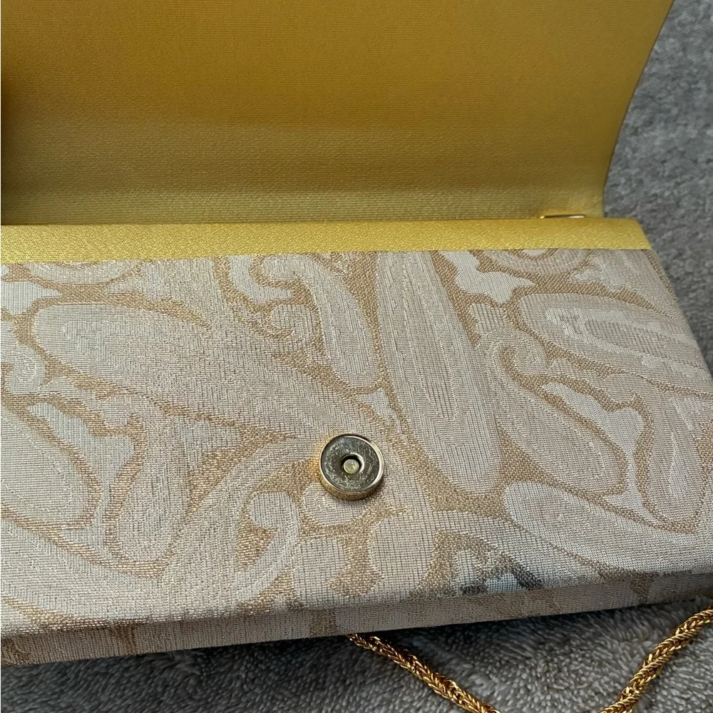 Mikimoto Cream Clutch with Gold Accents